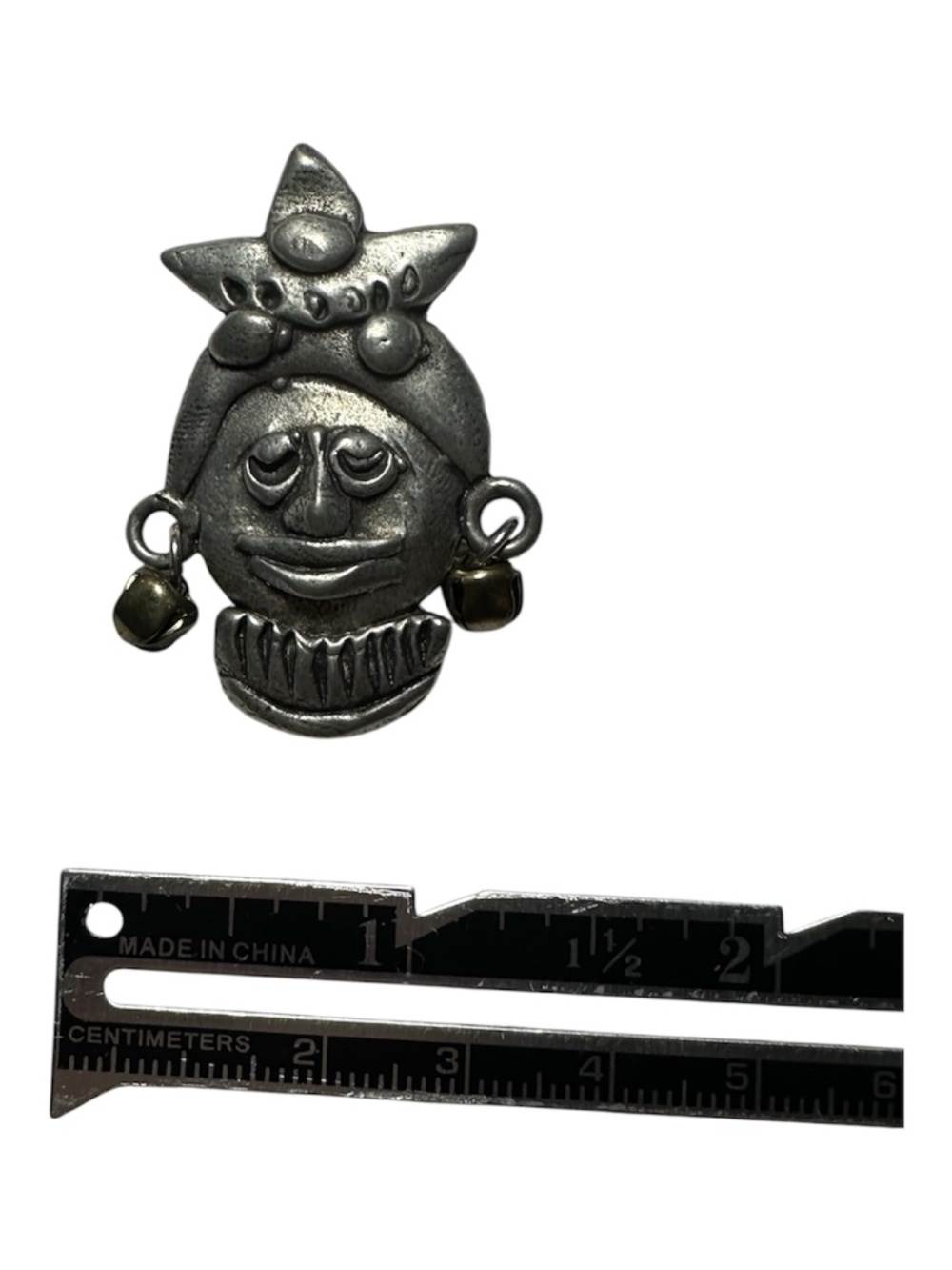 Vintage Southwest Style Face Brooch Dangle Earrings Artisan Pewter Pin